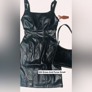 Black Faux Leather Dress and Purse Set
